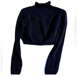 SHEIN Ruffled Neckline Black Sweater